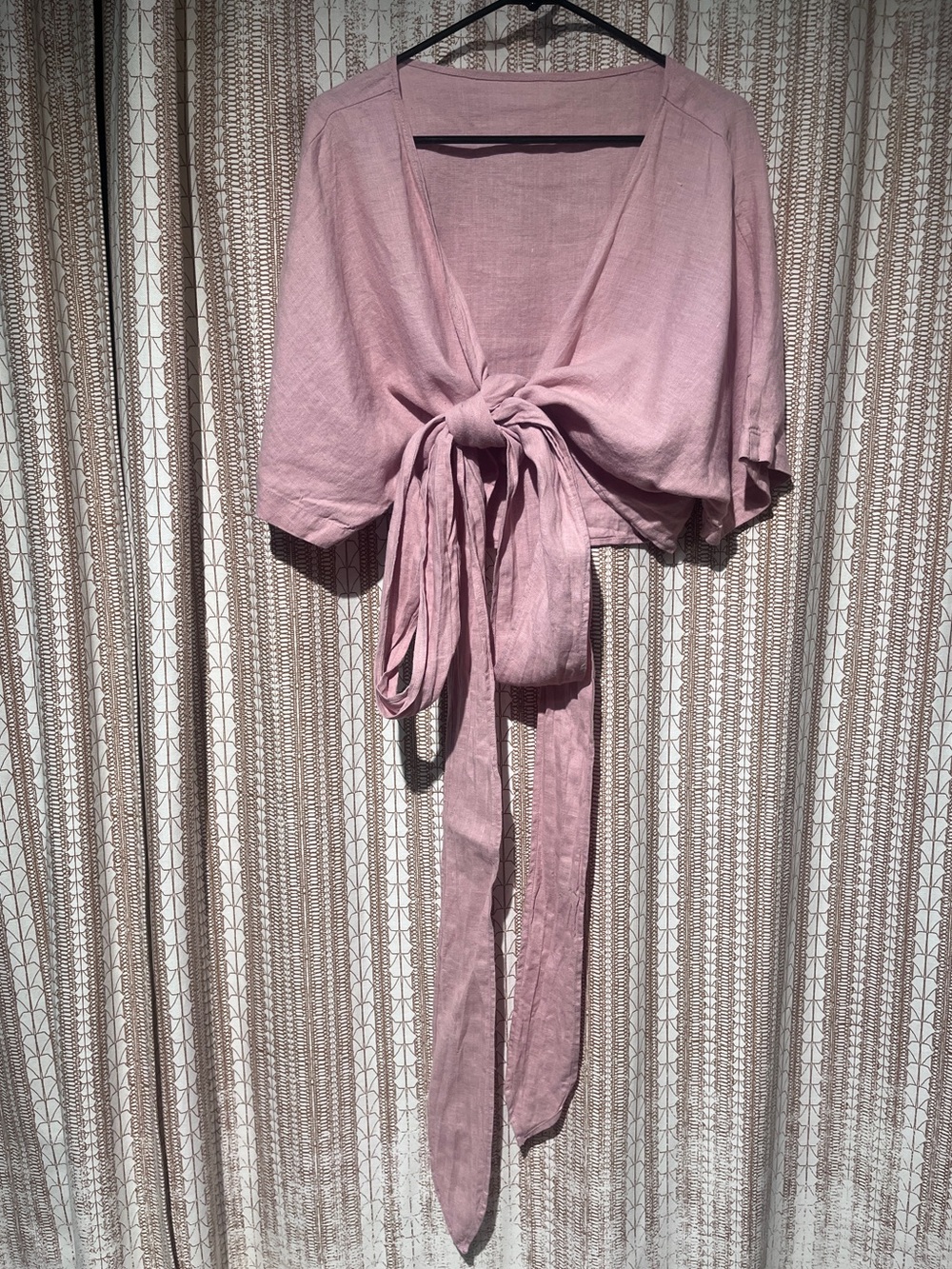 100% European Linen Front Tie Shirt - Dusty Rose - Size 16/18